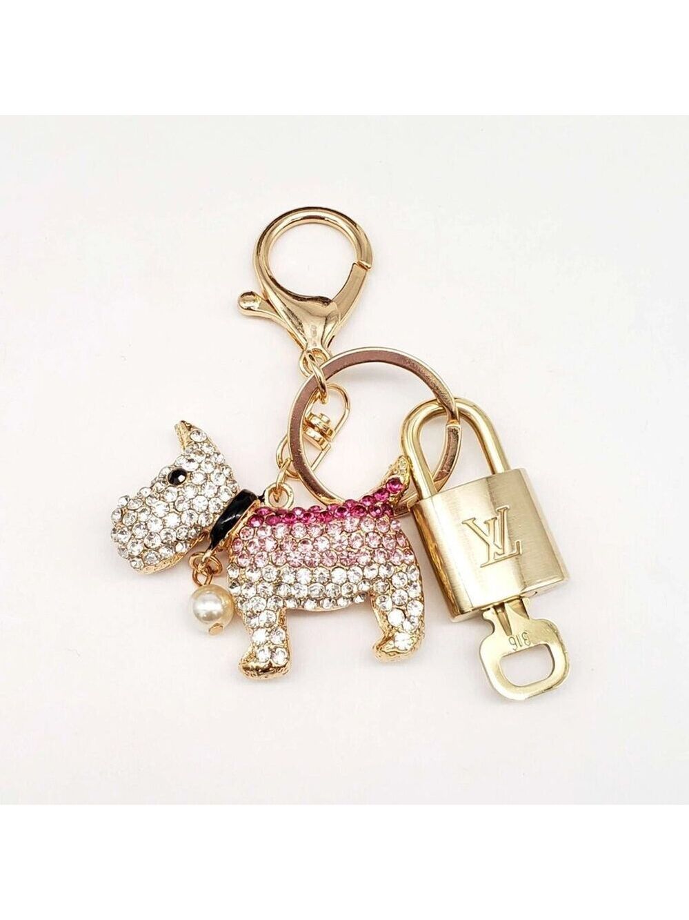 Authentic Louis Vuitton Lock & Key with unbranded Rhinestone Dog Bagcharm